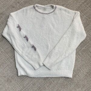 NWT Hello Nite White Gray Star Chenille Cozy Super Soft Crewneck Sweater Med